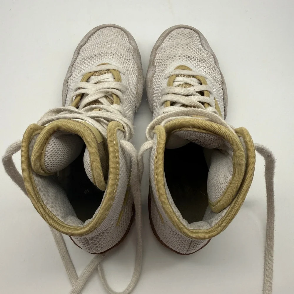 Adidas Tech Fall 2.0 Wrestling Shoes Kids 3.5 White Gold FZ5387 High Top Mesh